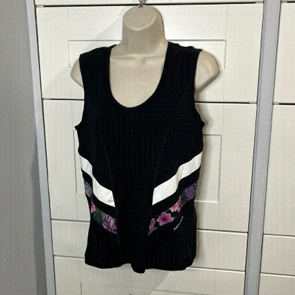 Marc Cain Sports. Tank top. Florals. Stretch. Black. Small. 32” chest.
